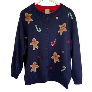 CC Hughes Button Sweatshirt Womens Size 1X Christmas Holiday Gingerbread Man